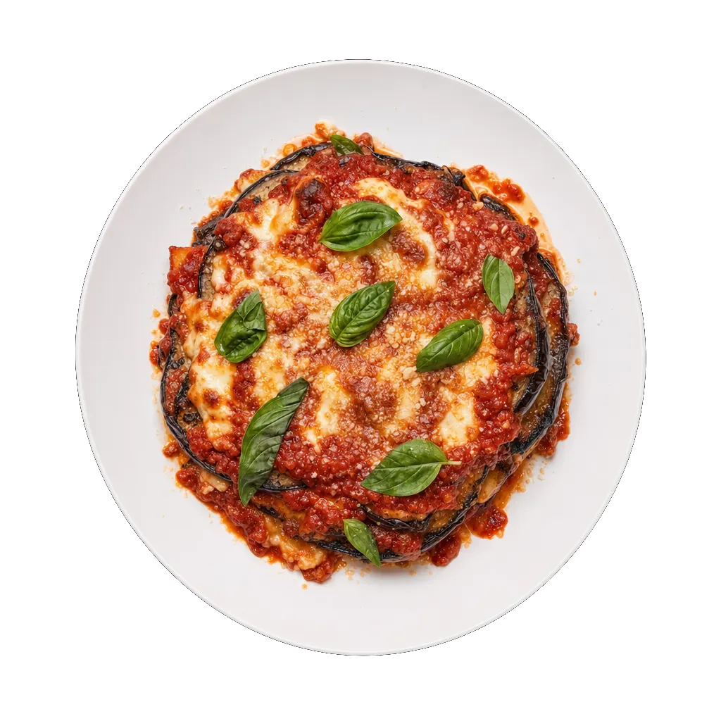 Aubergine Parmigiana, plated