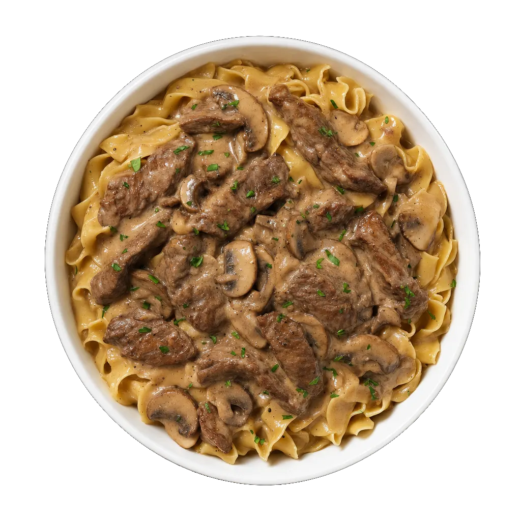 Beef Stroganoff, plated