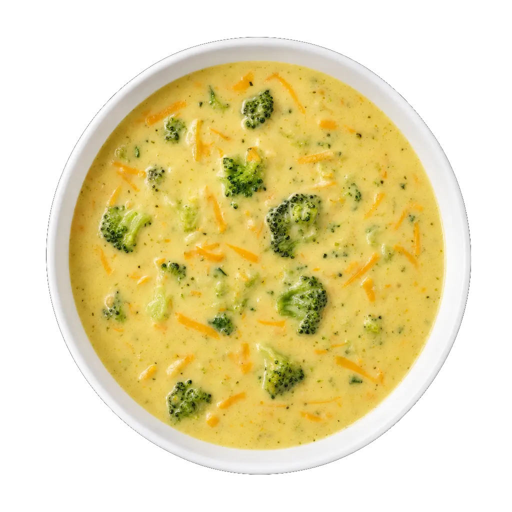 Broccoli Cheddar Soup, plated