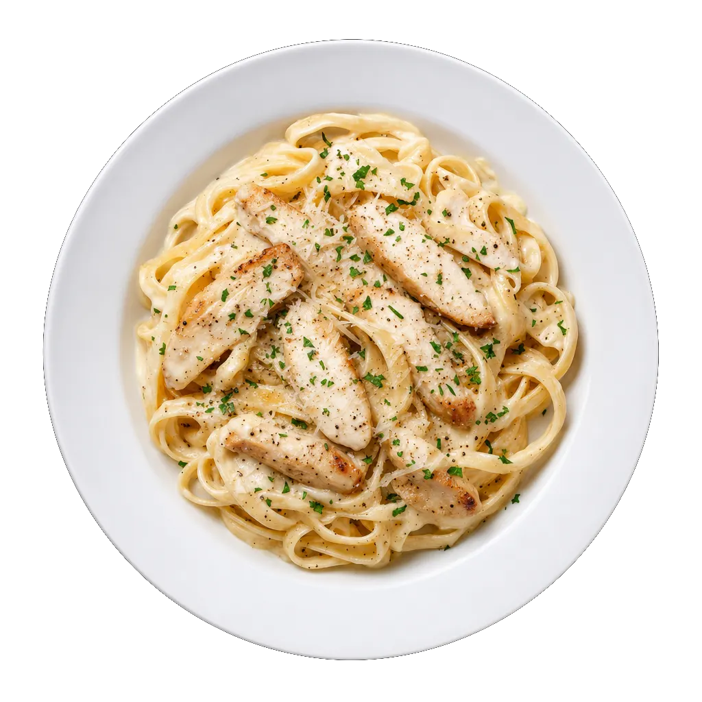 Chicken Alfredo, plated