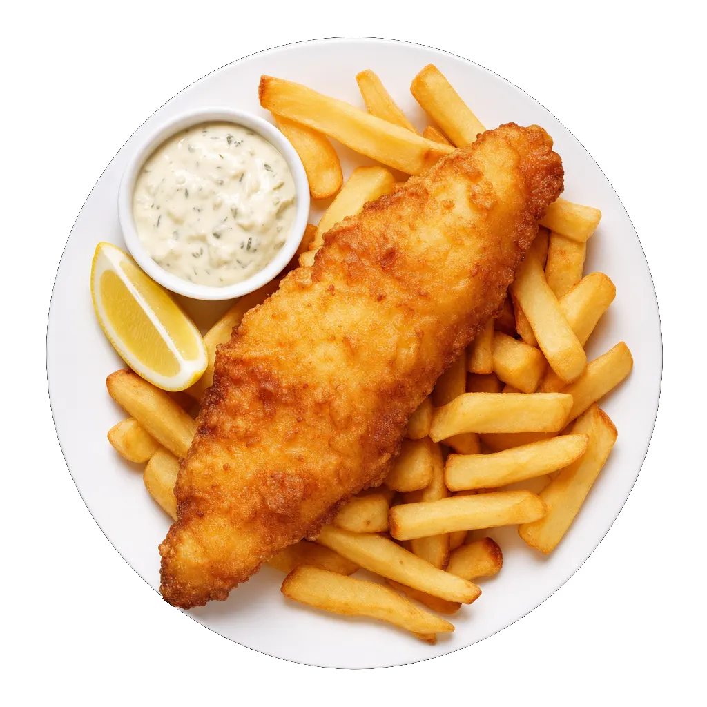 Fish and Chips, plated