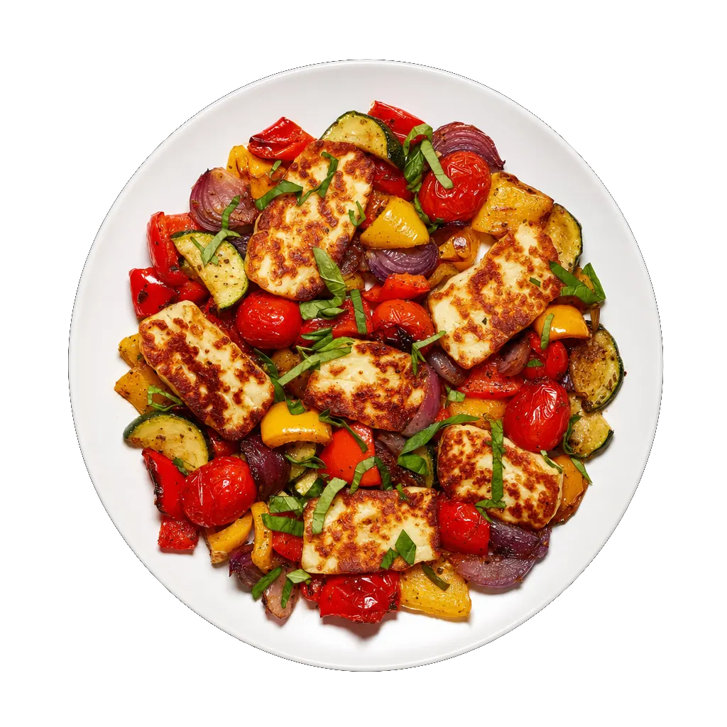 Halloumi Traybake, plated