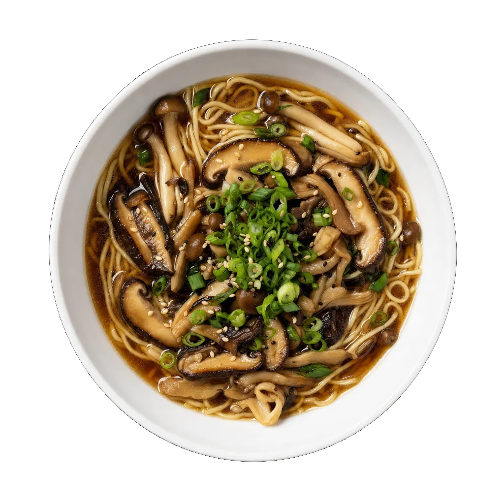 Mushroom Ramen, plated