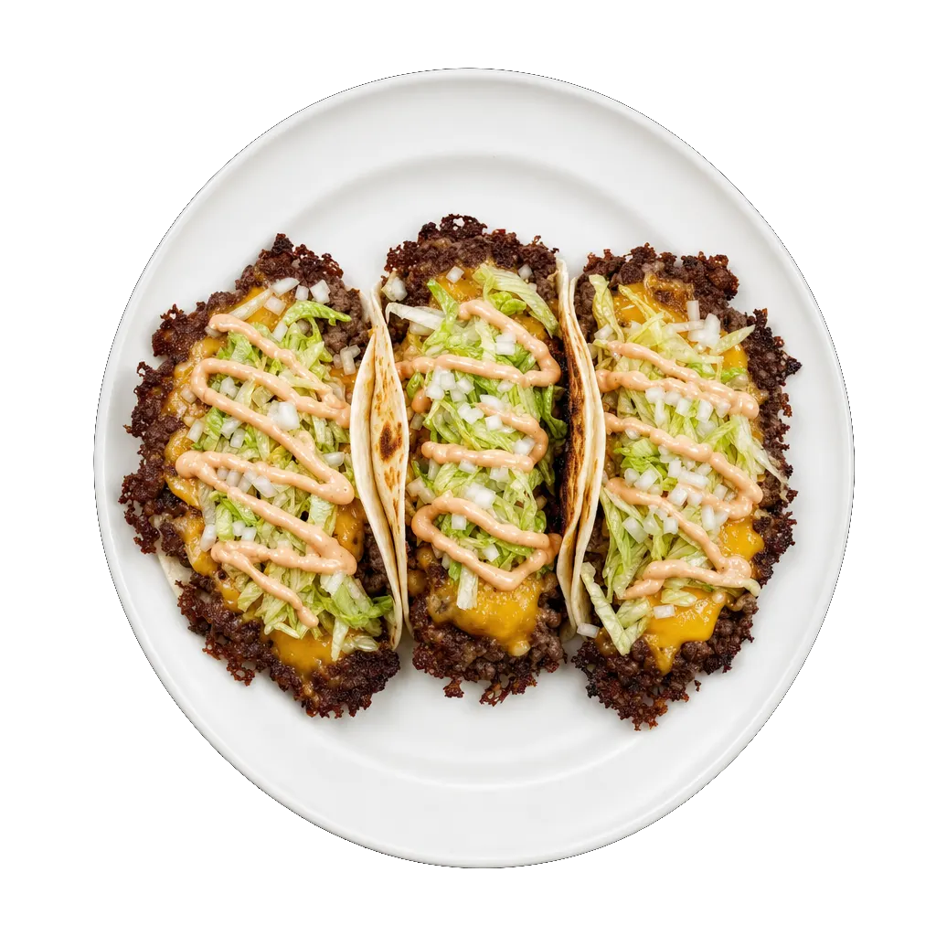 Smash Burger Tacos, plated