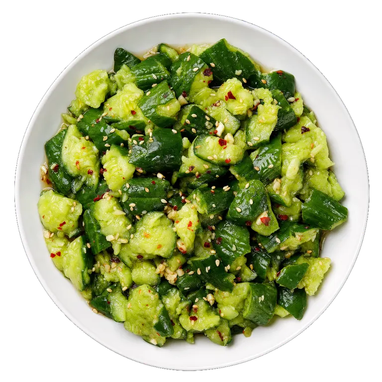 Smashed Cucumber Salad, ready to serve