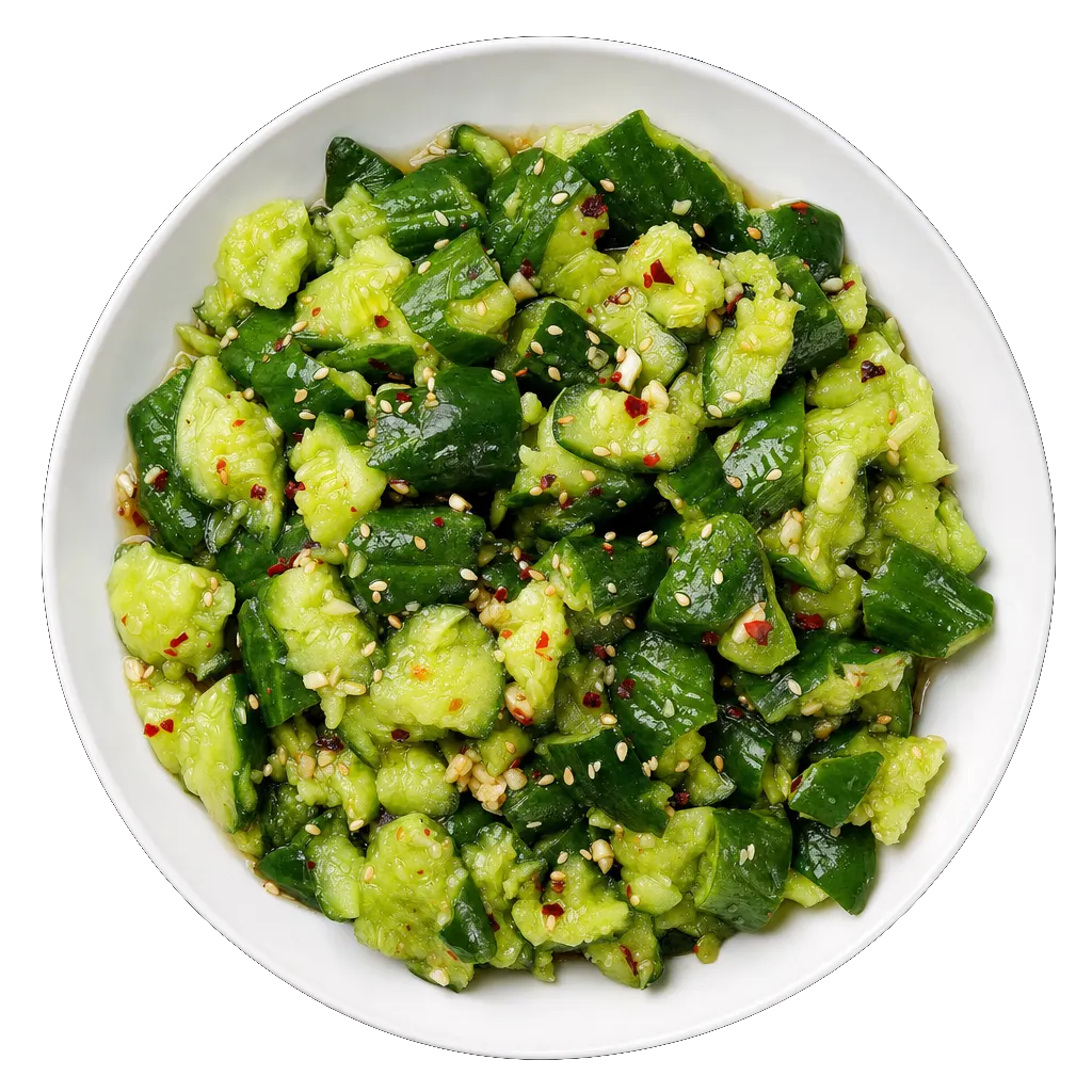 Smashed Cucumber Salad, plated