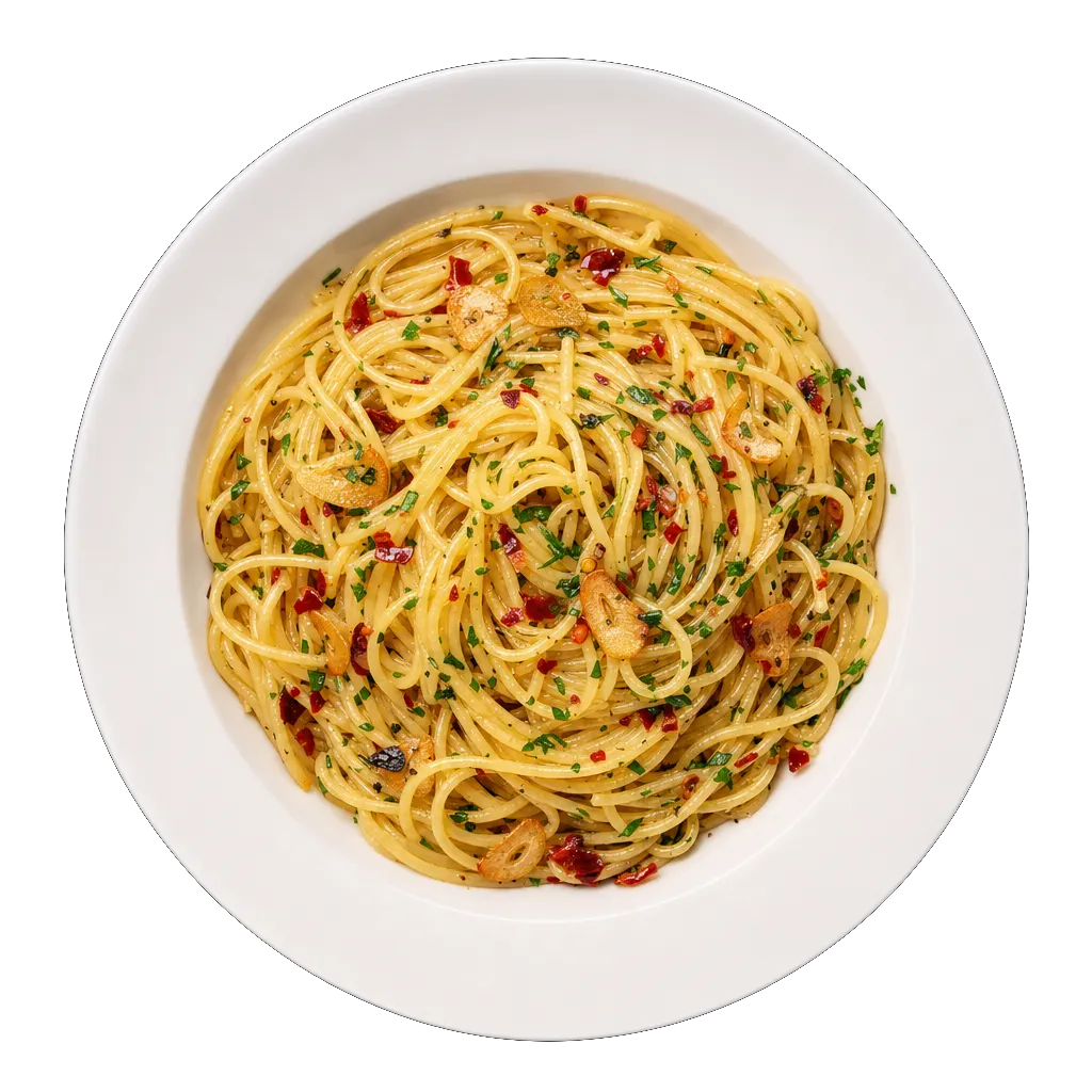 Spaghetti Aglio e Olio, plated