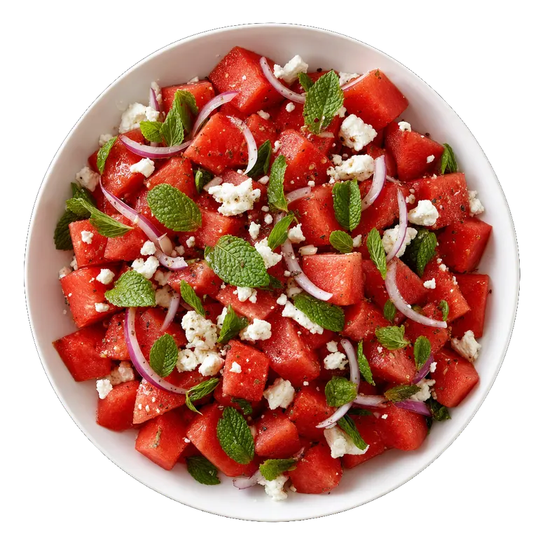 Watermelon and Feta Salad, ready to serve