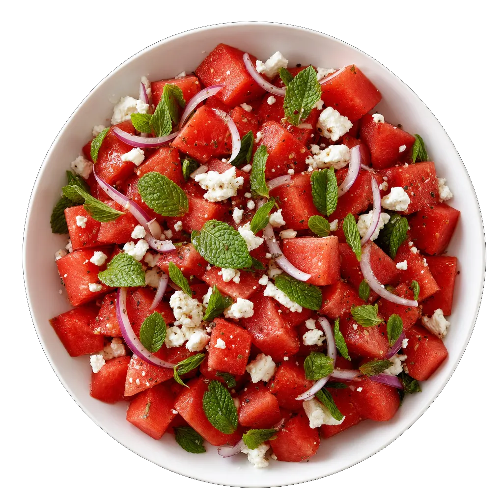 Watermelon and Feta Salad, plated